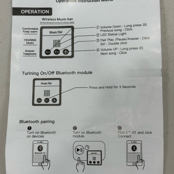 Wireless Bluetooth Beanie Hat Cable Knit Black Stereo Speakers Microphone Fleece - Picture 8 of 9